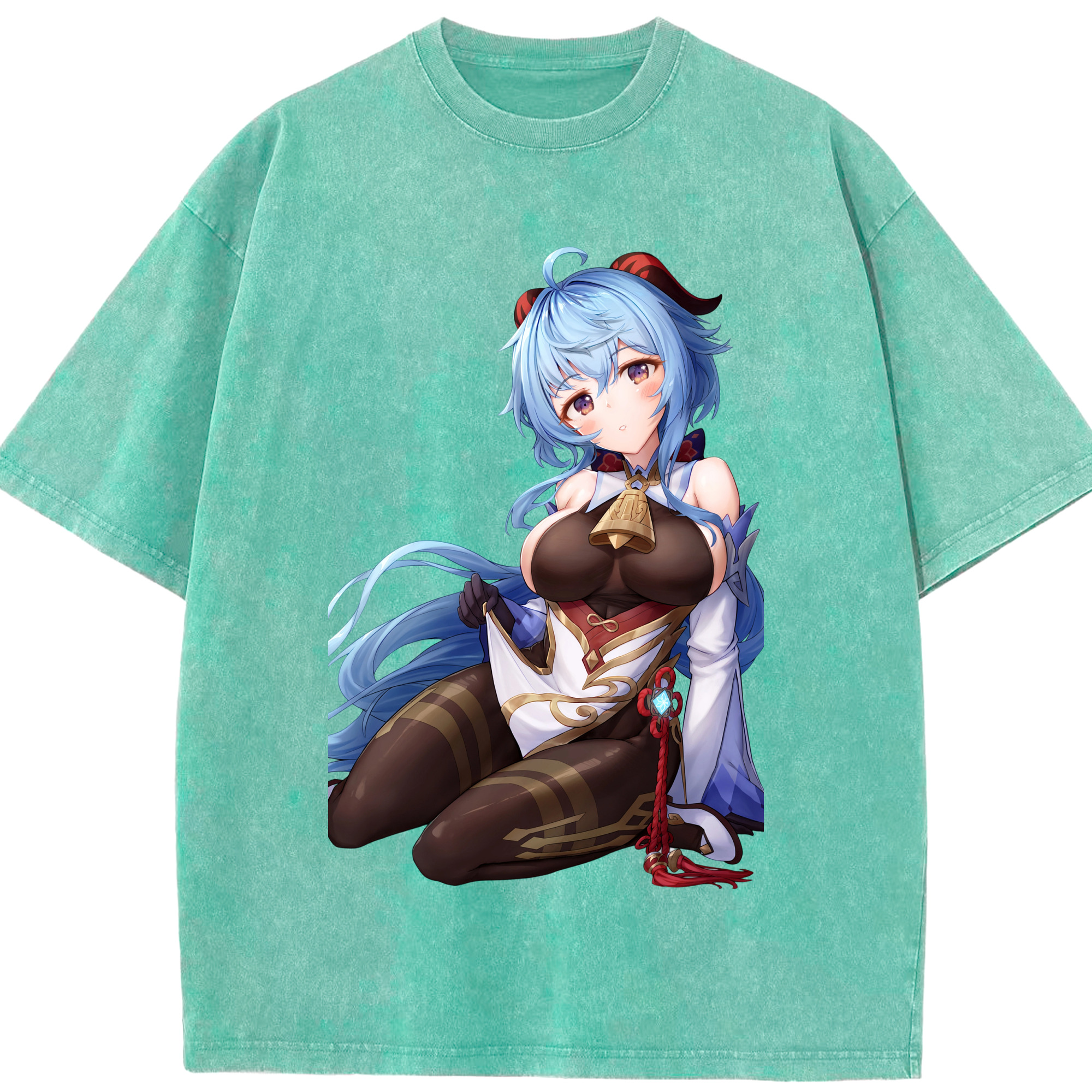 げんし神 甘雨 かんう genshin Ganyu 綿100% ヴィンテージ風 半袖Tシャツ（フロントプリント）
